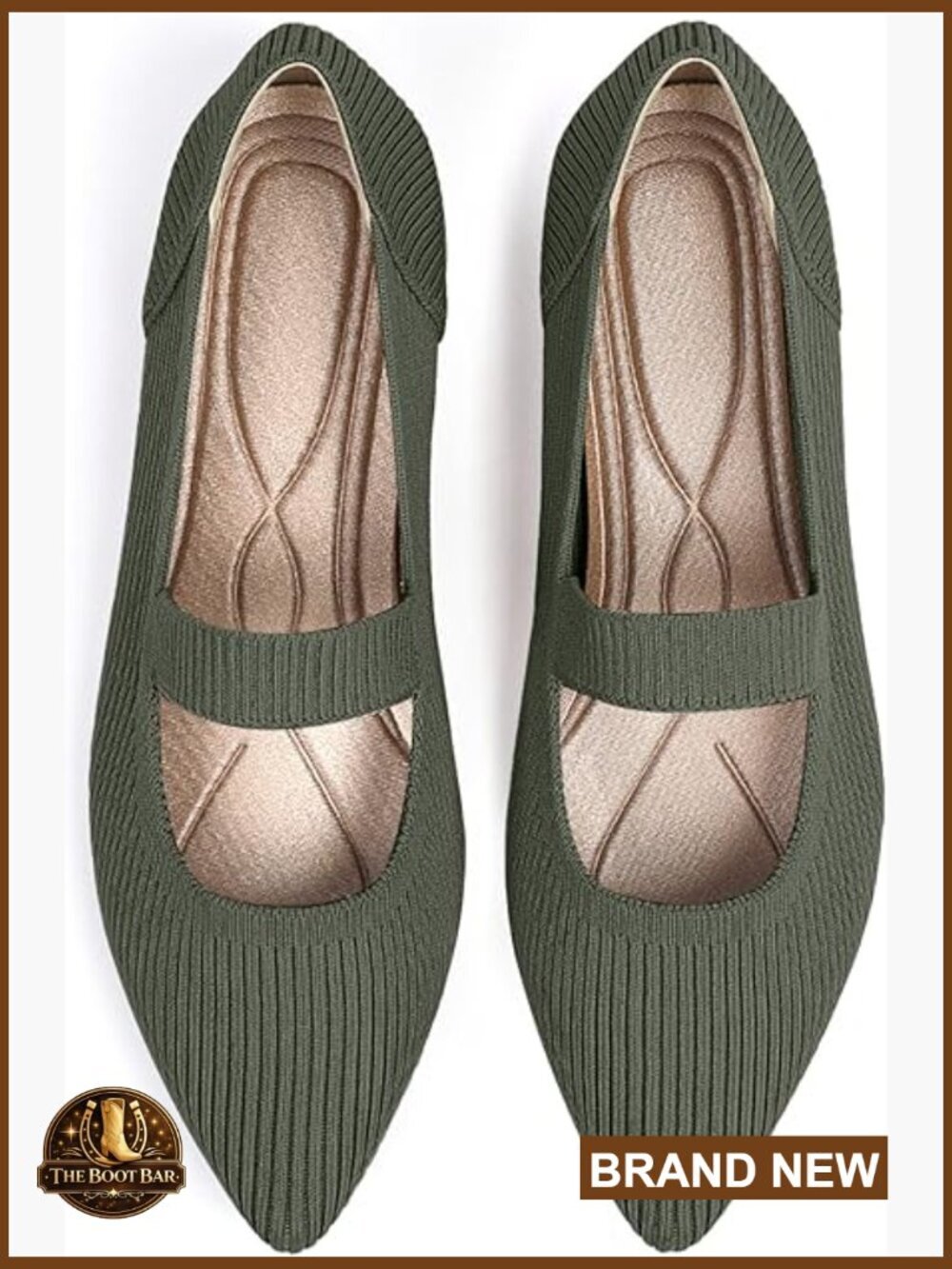 Pointed Toe Knit Mary Jane Flats, Washable Comfortable Dressy Ballet Shoes